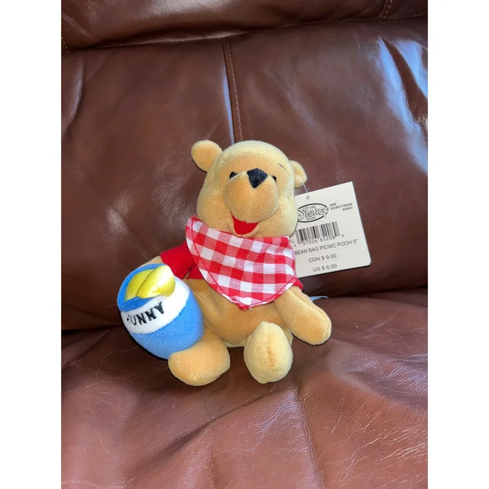 Disney Store Winnie the Pooh Mini Bean Bag Plush Gingham‎ Scarf Honey Pot NWT